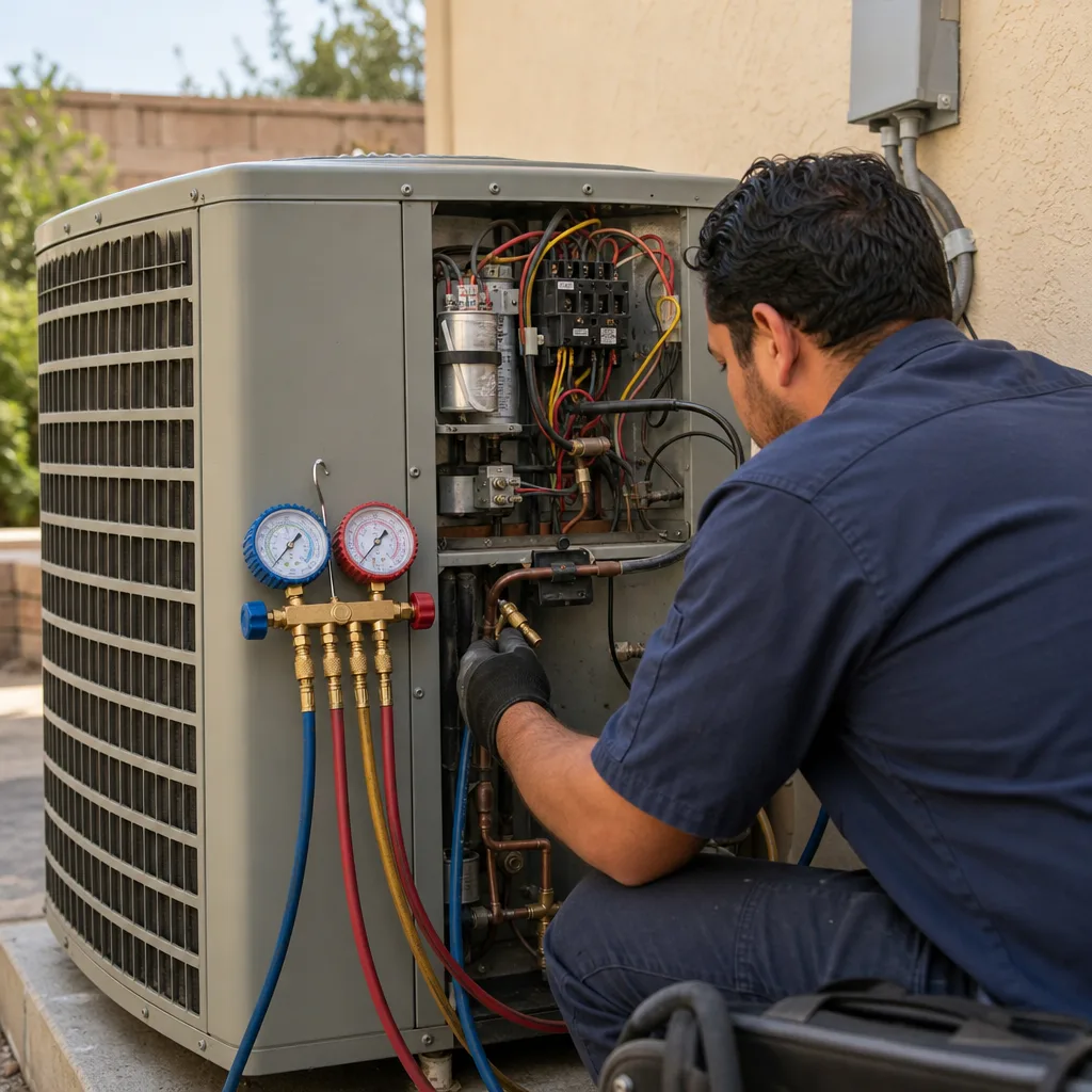 HVAC technician performing professional AC installation and system maintenance